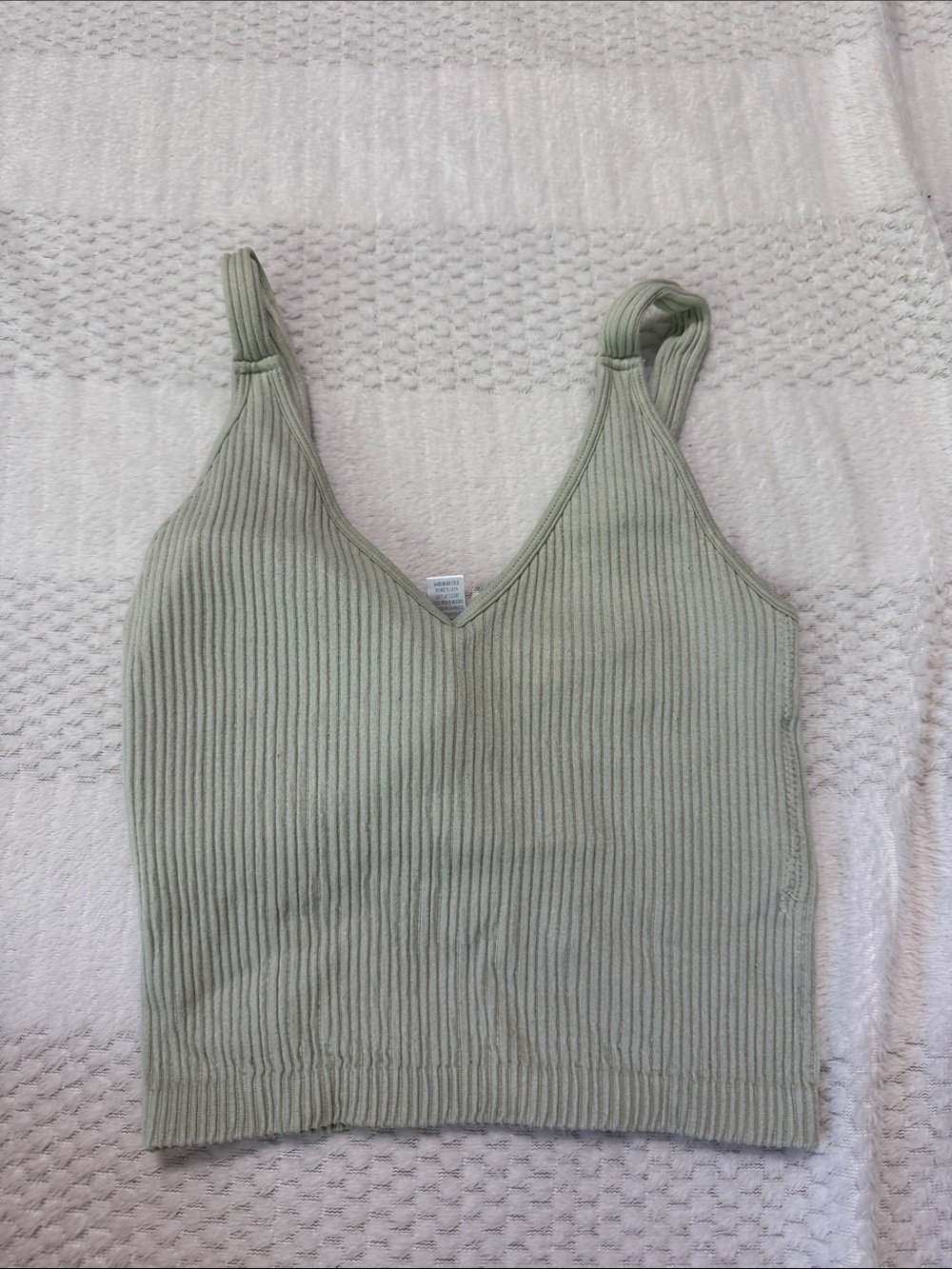 Wishlist Ribbed V-Neck Crop Tank Top - Sage